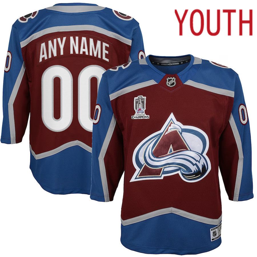 Youth Colorado Avalanche Burgundy Home 2022 Stanley Cup Champions Premier Custom NHL Jersey->customized nhl jersey->Custom Jersey